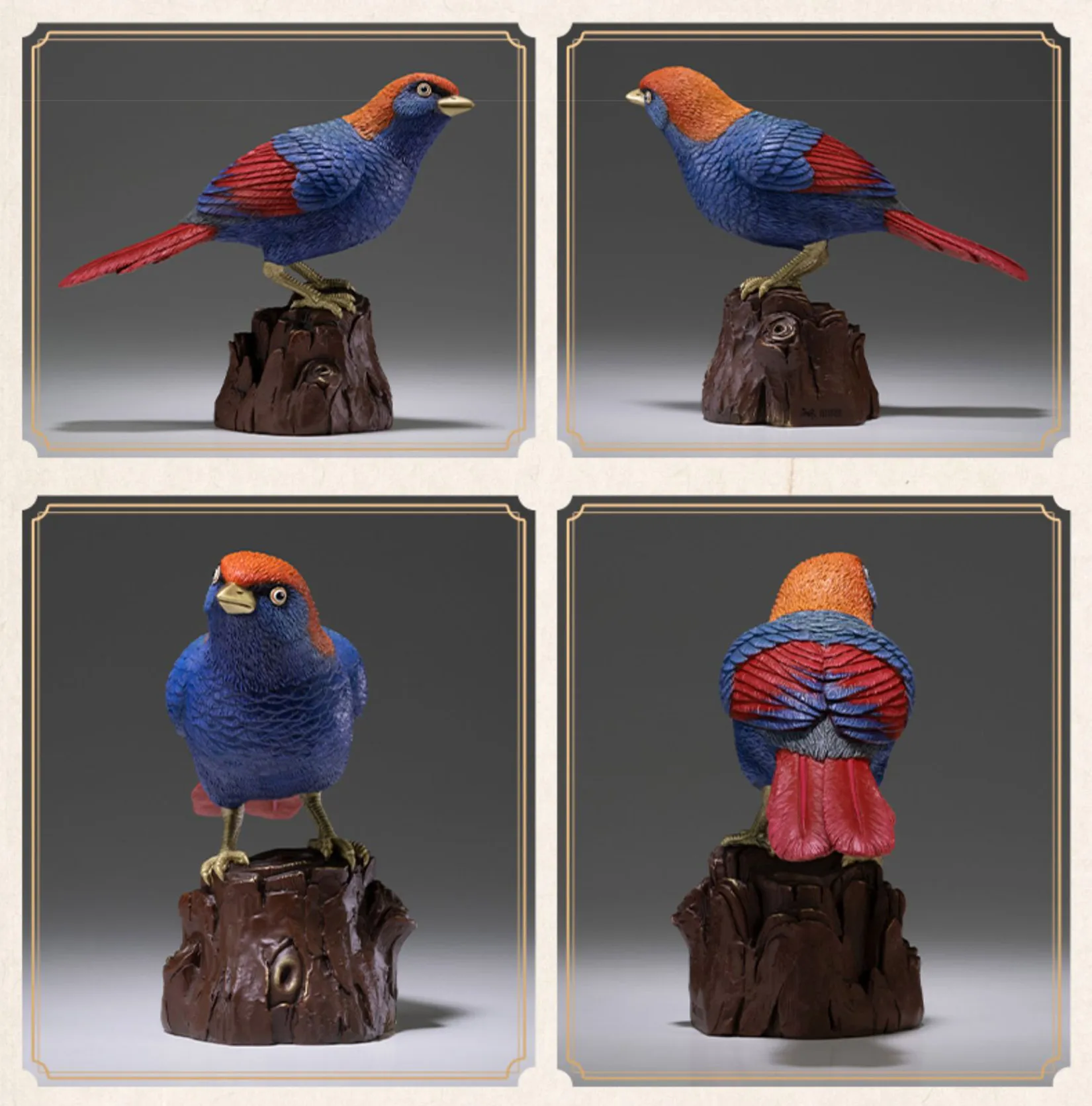 TONGSHIFU Red-winged Laughingthrush Model Brass Birds Collection Statue Decor Birthday Gift Handmade Scene Photography Props