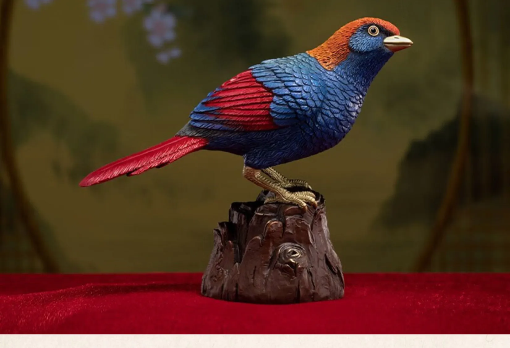 TONGSHIFU Red-winged Laughingthrush Model Brass Birds Collection Statue Decor Birthday Gift Handmade Scene Photography Props