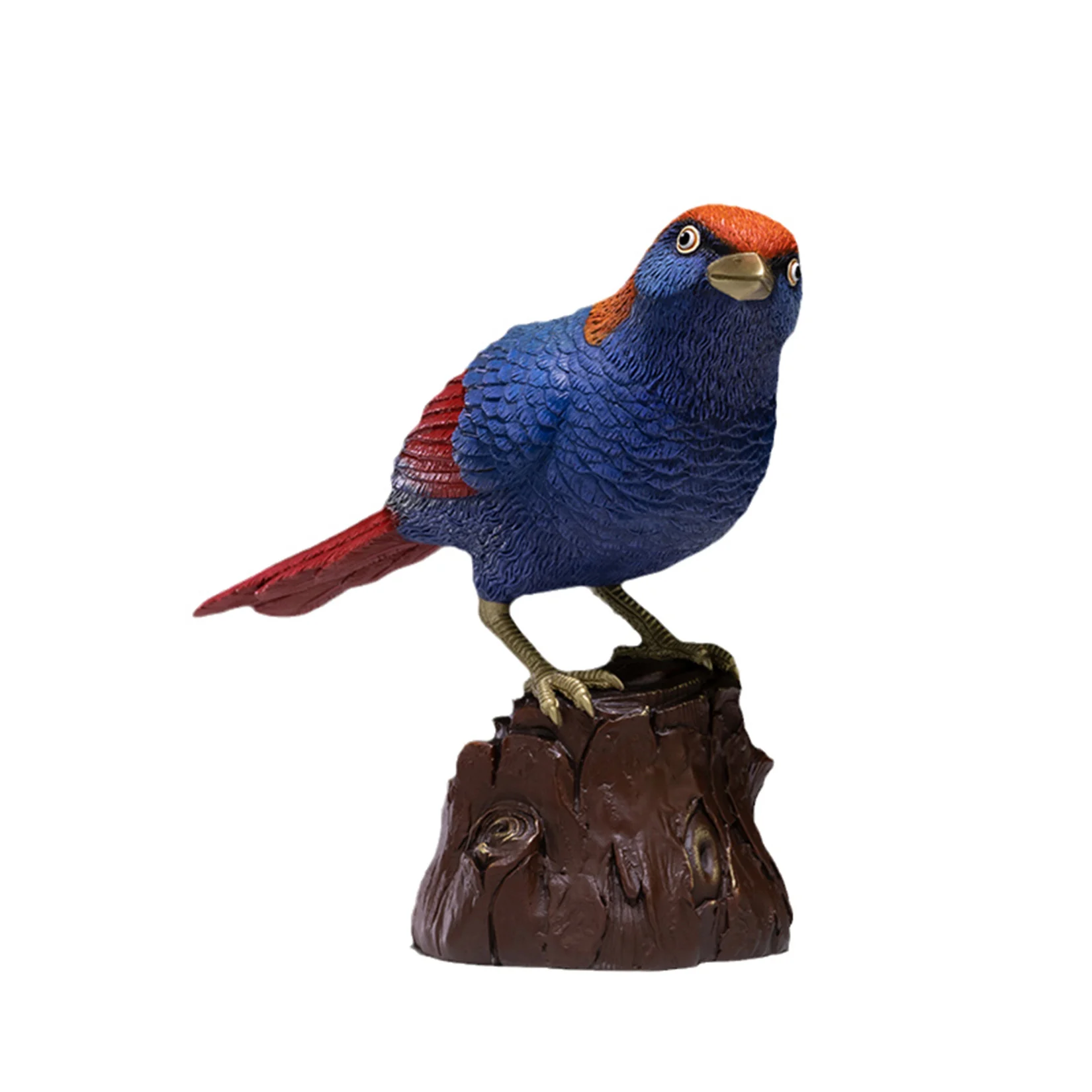 TONGSHIFU Red-winged Laughingthrush Model Brass Birds Collection Statue Decor Birthday Gift Handmade Scene Photography Props