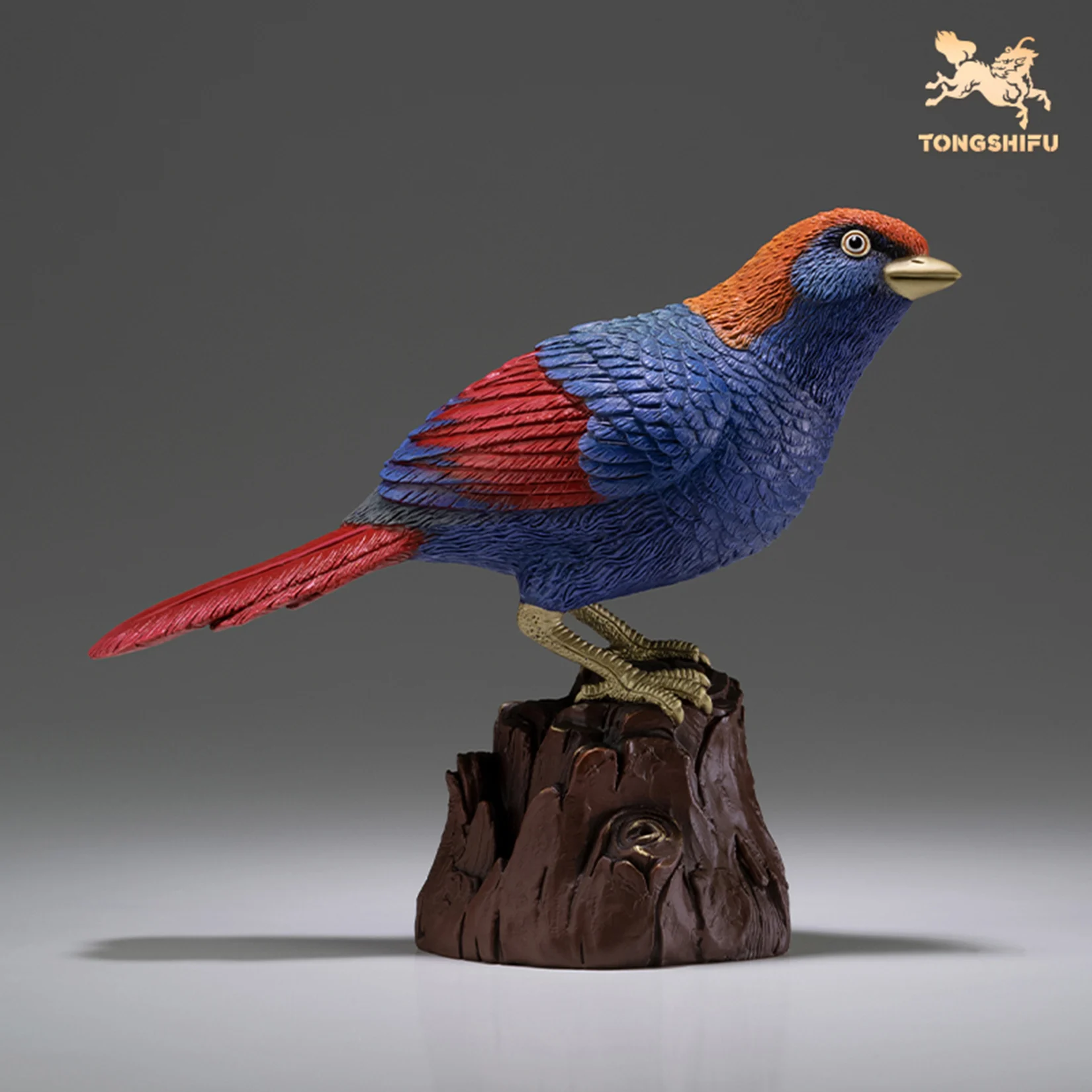 TONGSHIFU Red-winged Laughingthrush Model Brass Birds Collection Statue Decor Birthday Gift Handmade Scene Photography Props