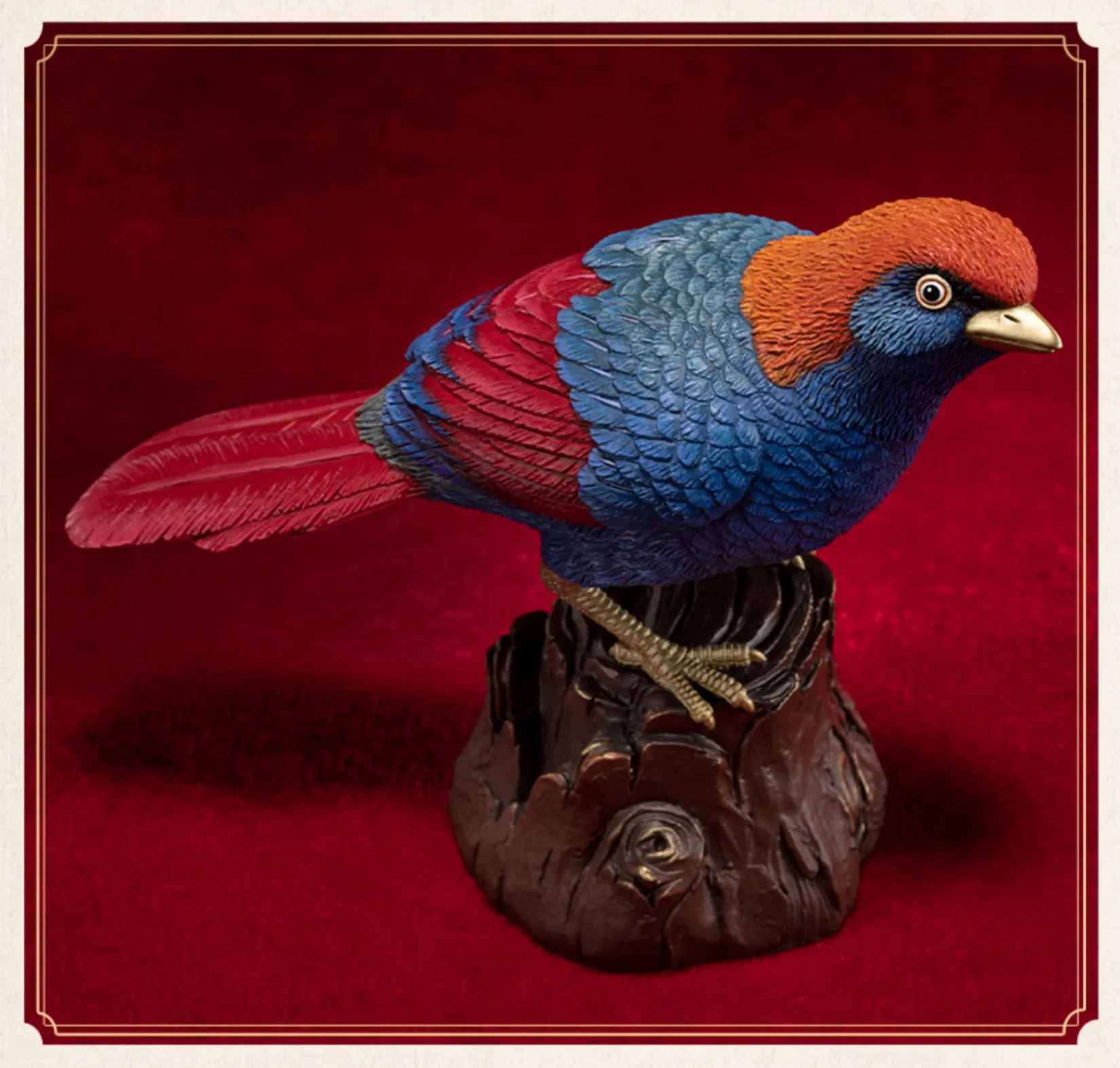 TONGSHIFU Red-winged Laughingthrush Model Brass Birds Collection Statue Decor Birthday Gift Handmade Scene Photography Props