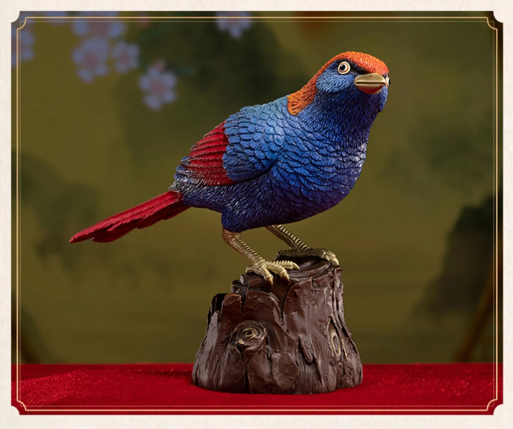 TONGSHIFU Red-winged Laughingthrush Model Brass Birds Collection Statue Decor Birthday Gift Handmade Scene Photography Props