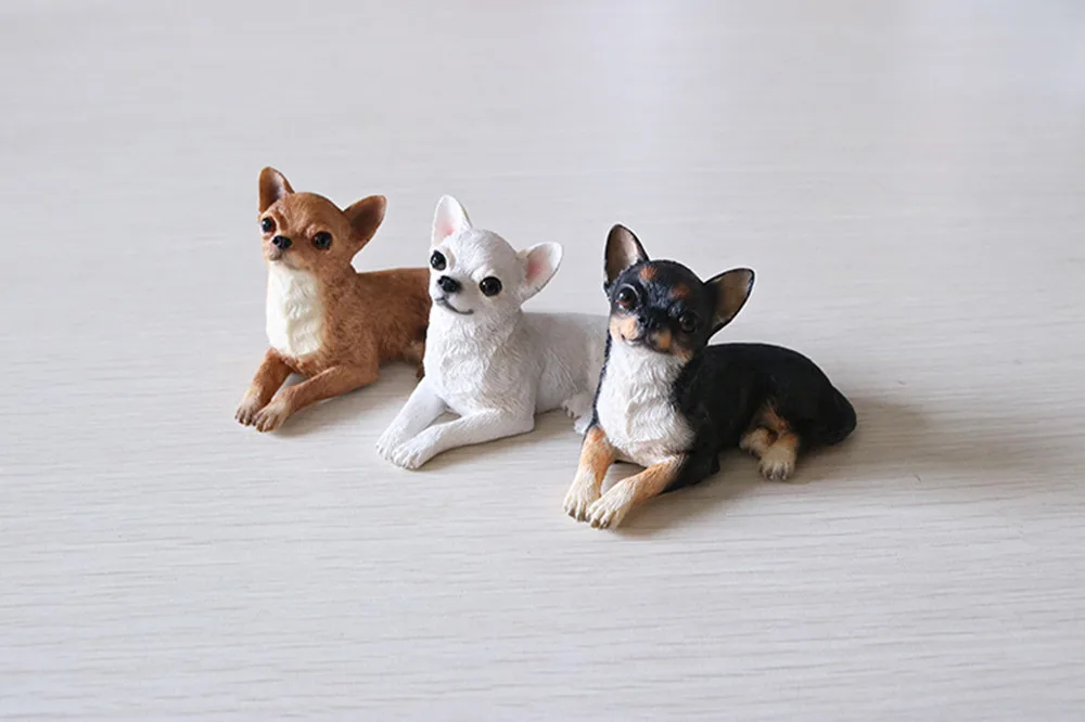 JJM Cute Mini Chihuahua Dog Pet Animal Figure Resin Car Decoration  Model Educational for Children Adults  Gift