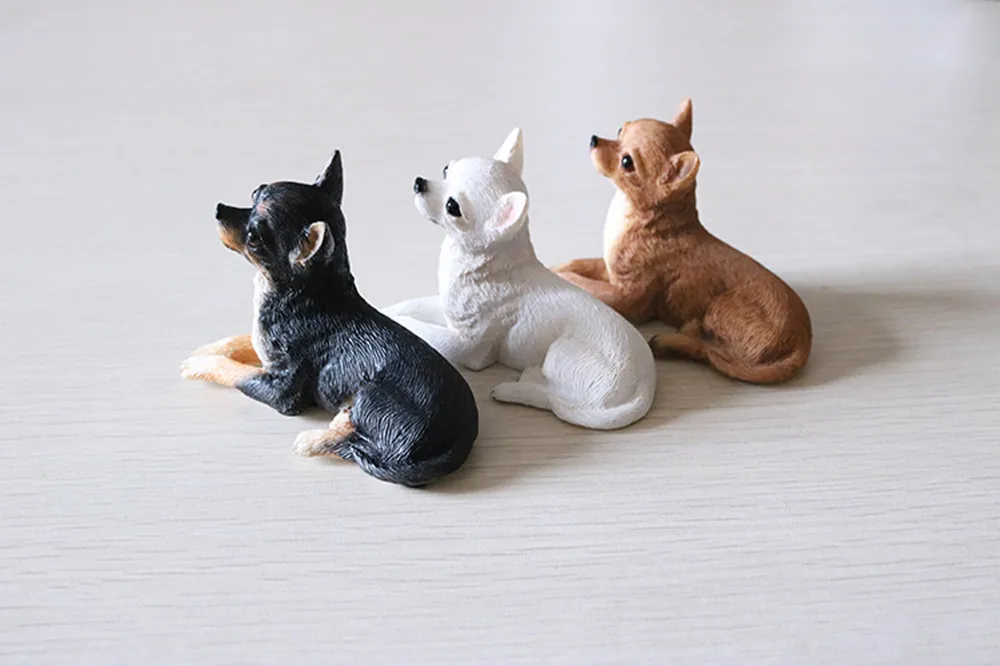 JJM Cute Mini Chihuahua Dog Pet Animal Figure Resin Car Decoration  Model Educational for Children Adults  Gift