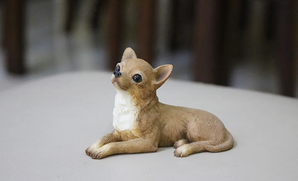 JJM Cute Mini Chihuahua Dog Pet Animal Figure Resin Car Decoration  Model Educational for Children Adults  Gift