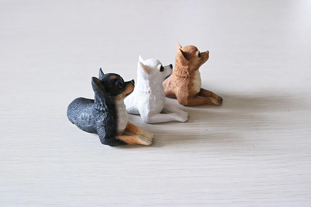 JJM Cute Mini Chihuahua Dog Pet Animal Figure Resin Car Decoration  Model Educational for Children Adults  Gift